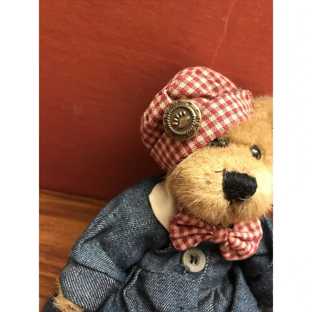 6 Inch Boyds‎ Bear Girl blue jean Dress Gingham Hat 85-97